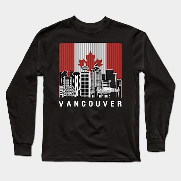 Vancouver Canada Skyline Flag Long Sleeve T-Shirt by travel2xplanet